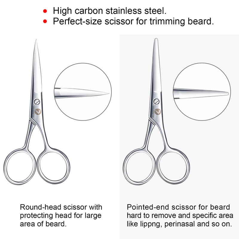TecUnite 4 Pieces Mustache Scissors Grooming Kit for Men, Beard Trimmer Set, 2 Small Combs and 2 Scissors Beard Trimming Kit with Storage Bag Box - Image 2